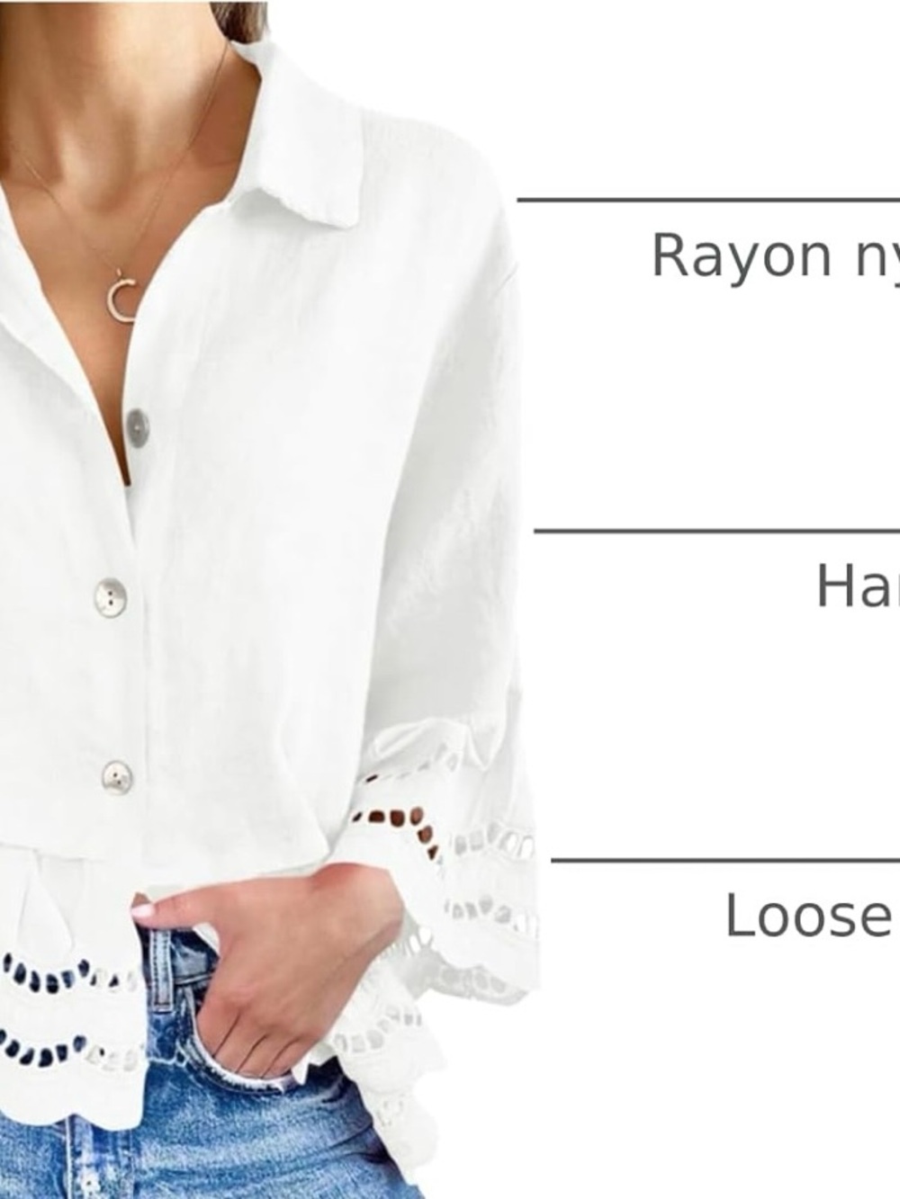 White Eyelet Button-Front Blouse - Picture 3 of 5